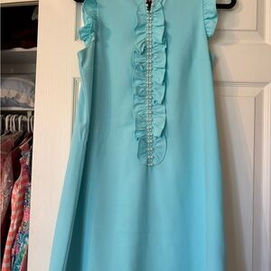 Lilly Pulitzer Aqua Blue Ruffle Pearl-Trim Sleeveless Dress